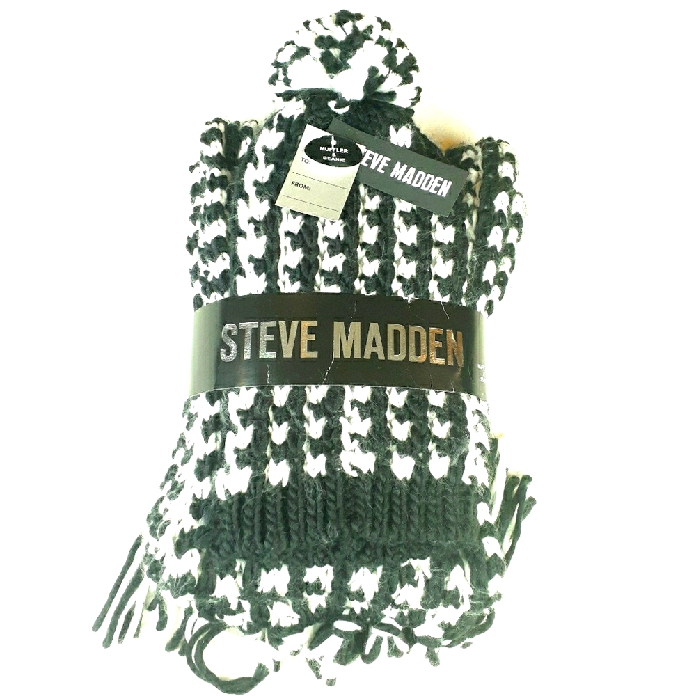 Steve Madden Muffler & Beanie set hat scarf black